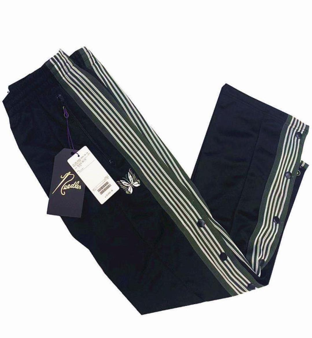 

High Quality AWGE Butterfly Embroidered Pants Street Men Women AWGE x Needle Pants Button Stripe Jogging4783654, Beige