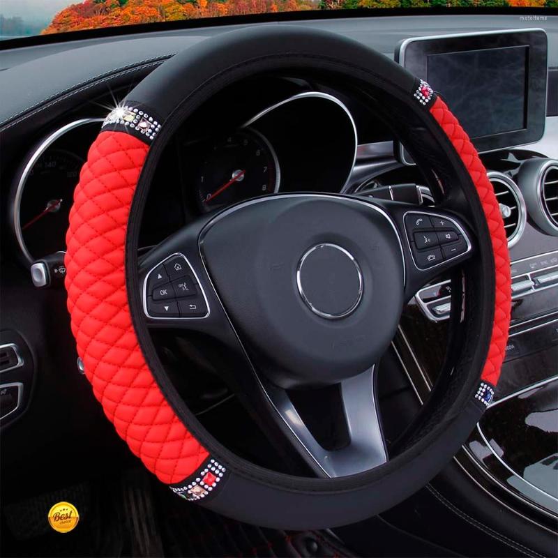 

Steering Wheel Covers Bling Crystal Car Cover Easy Install Vehicle Hubs Not Move Pu Leather Steering-Wheel Case For Meqane X9 X45