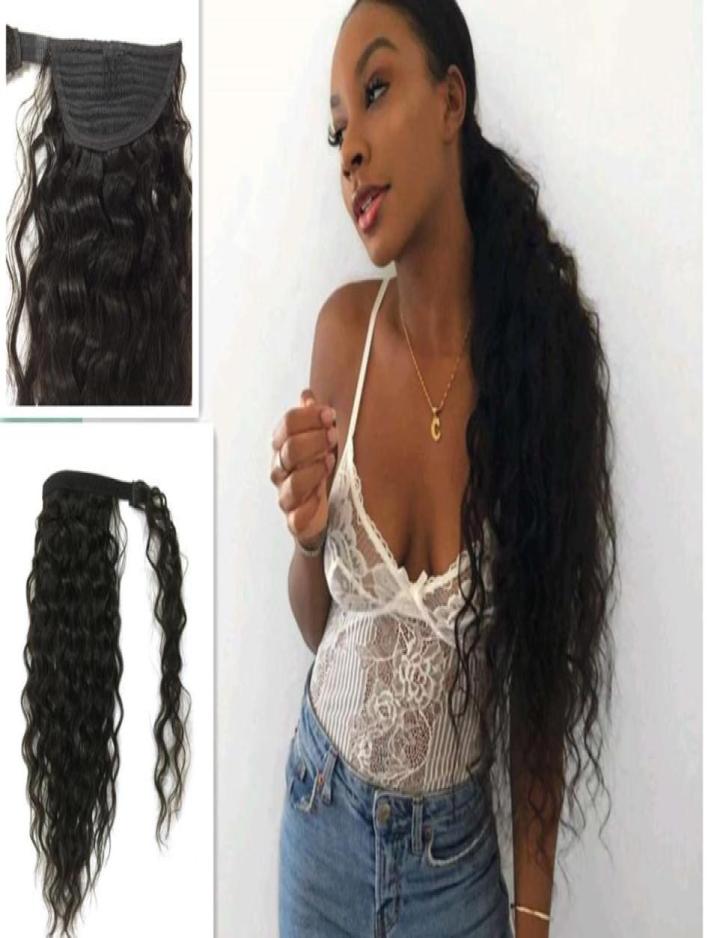 

Long Brazilian curly drawstring ponytail hairpiece afro puff human hair pony tail wrap clip in human hair extensions 160g9429759