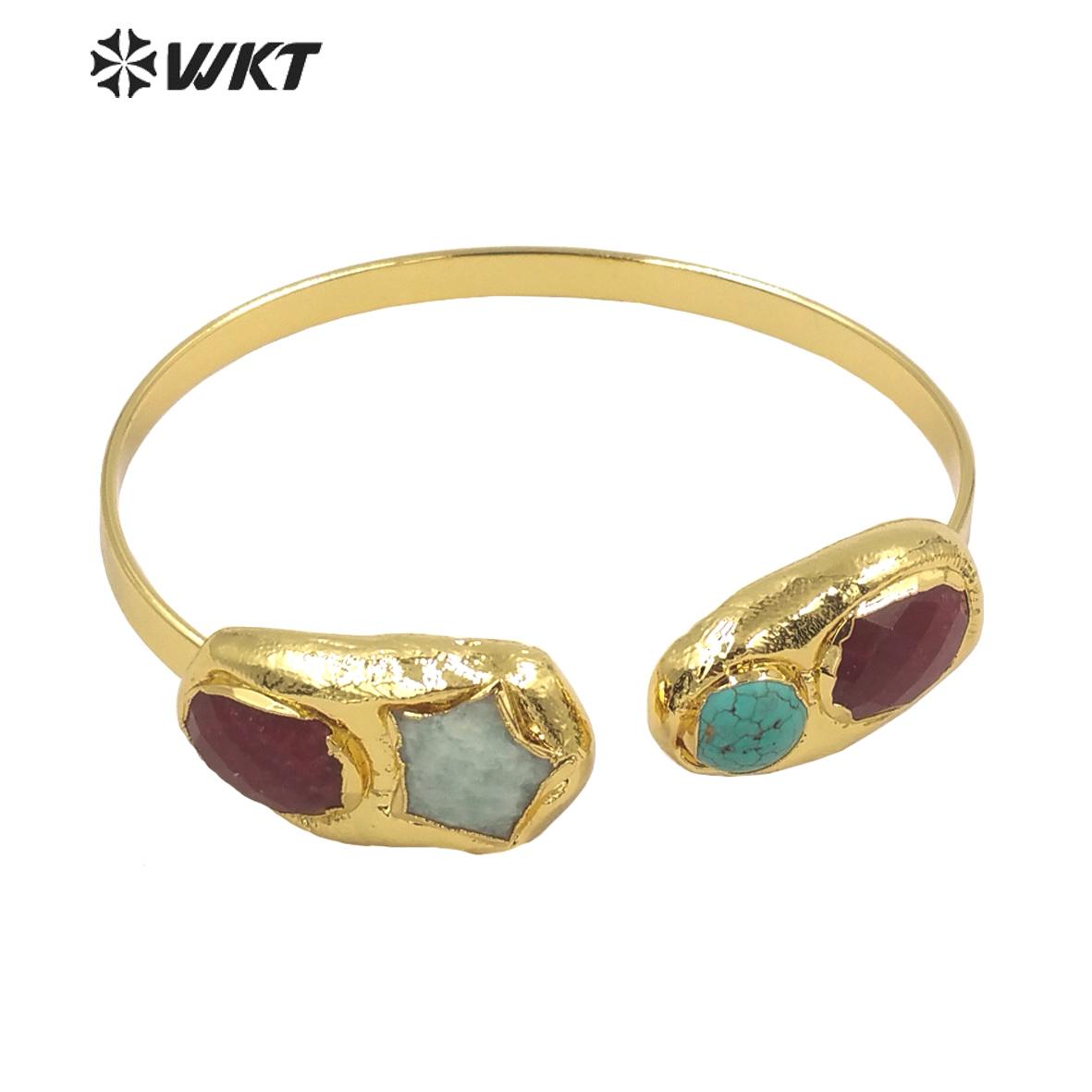 

Bangle WTB601 WKT exclusive design fashion gold electroplated natural stone bangle women cuff open size star stone summer bangle