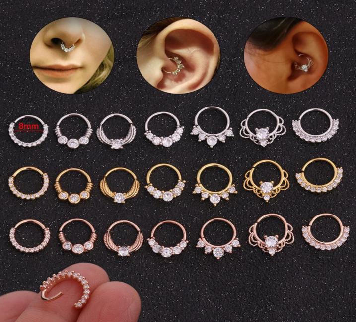 

Clear Zircon Nose Ring Creative Micro Set Nose Nail Round Ear Bone Body Piercing Jewelry 20G Whole Septum Ring Copper CZ Gem3995058