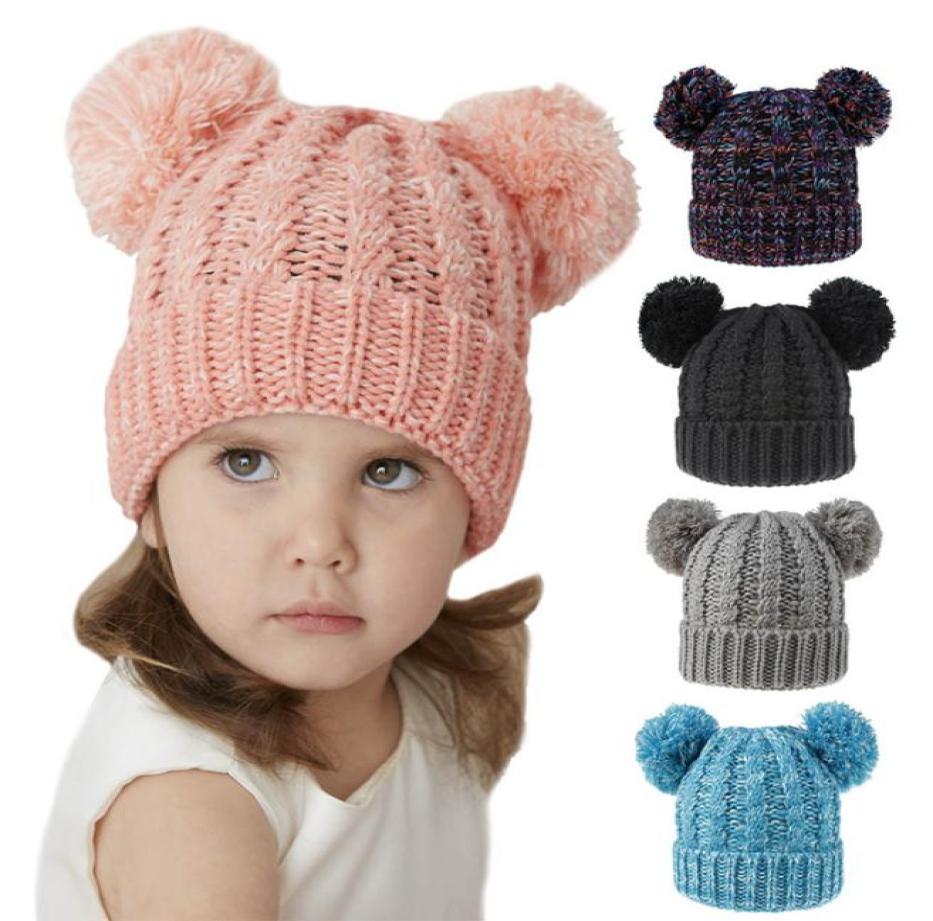 

Kid Knit Crochet Beanies Hat Girls Soft Double Balls Winter Warm Hat 12 Colors Outdoor Baby Pompom Ski Caps Epacket9541305, Multi