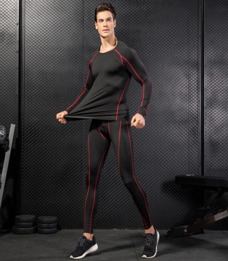 

Russia Local Delivery Compression Tracksuit Fitness Tight Run Set shirt Legging Men Sportswear Demix Black Gym Sport Suit7363952