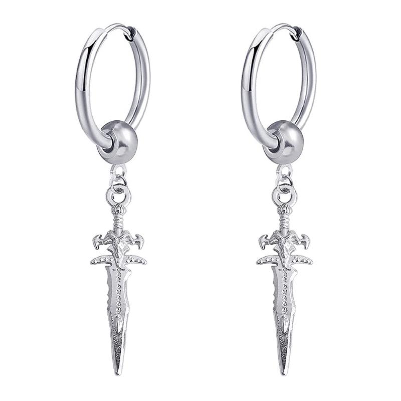 

Hoop Earrings & Huggie Sword Drop Dangle Small Women Men Stainless Steel Cross Dagger Charms Dangling Hoops Cuff Cartilage Vintage PunkHoop