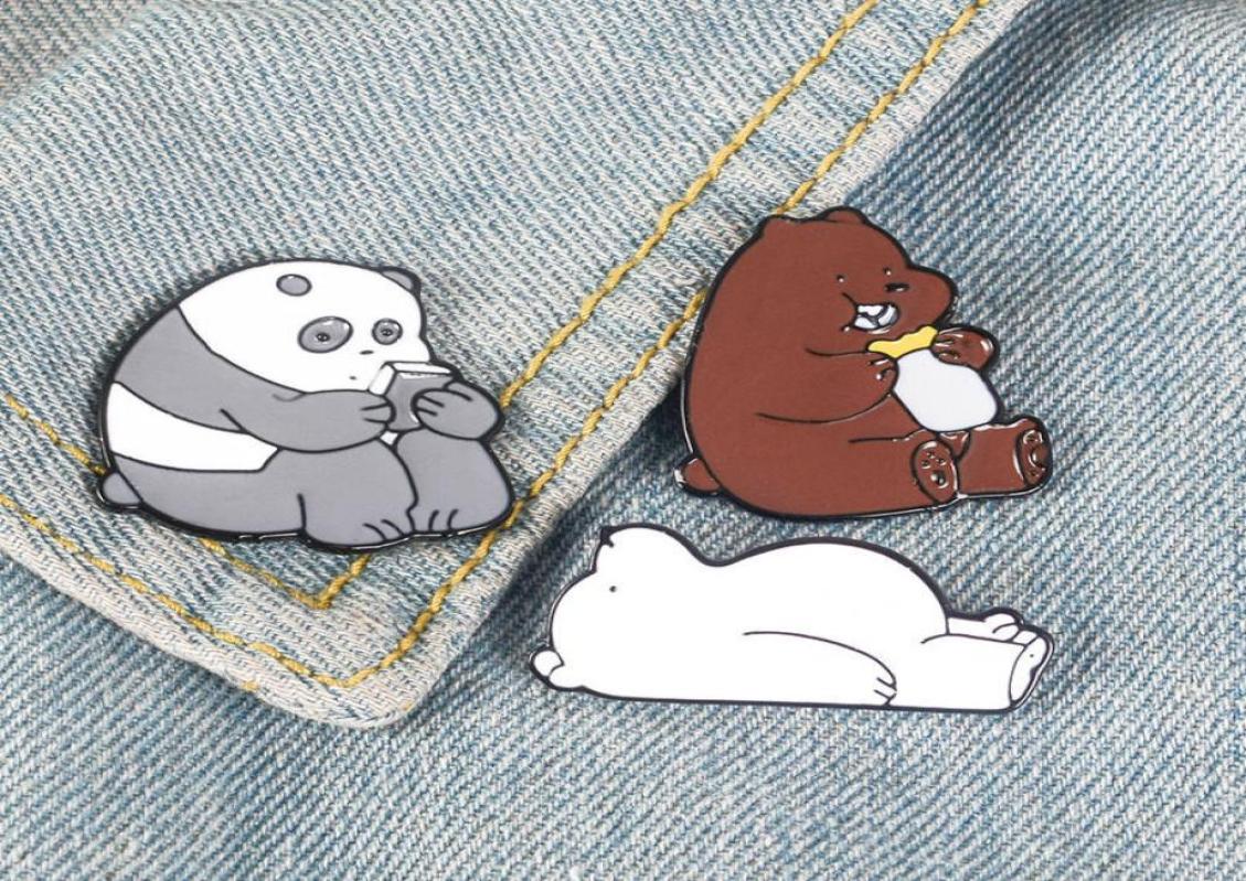 

Animal Cartoon Pin Bare Bears Cute Grizzly Panda Ice Bear denim Enamel Pins Kawaii Lapel Brooches badges Fashion Gifts7139122, White