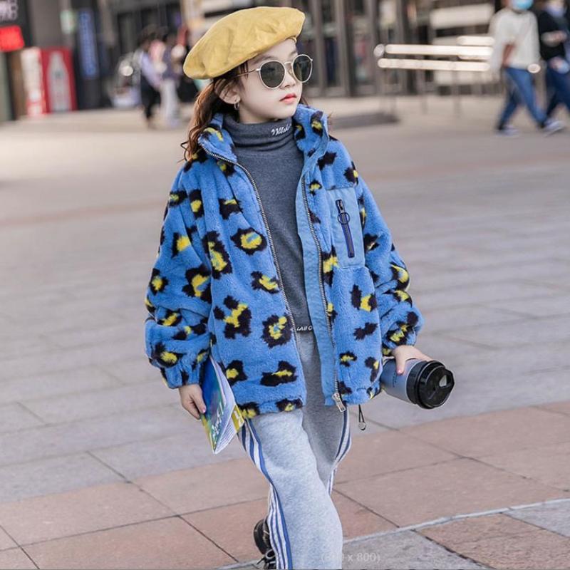 

Jackets Children Fake Fur Coats Baby Girl Fashion Print Thicker Outerwear Kids Winter Tops Wz404, Blue