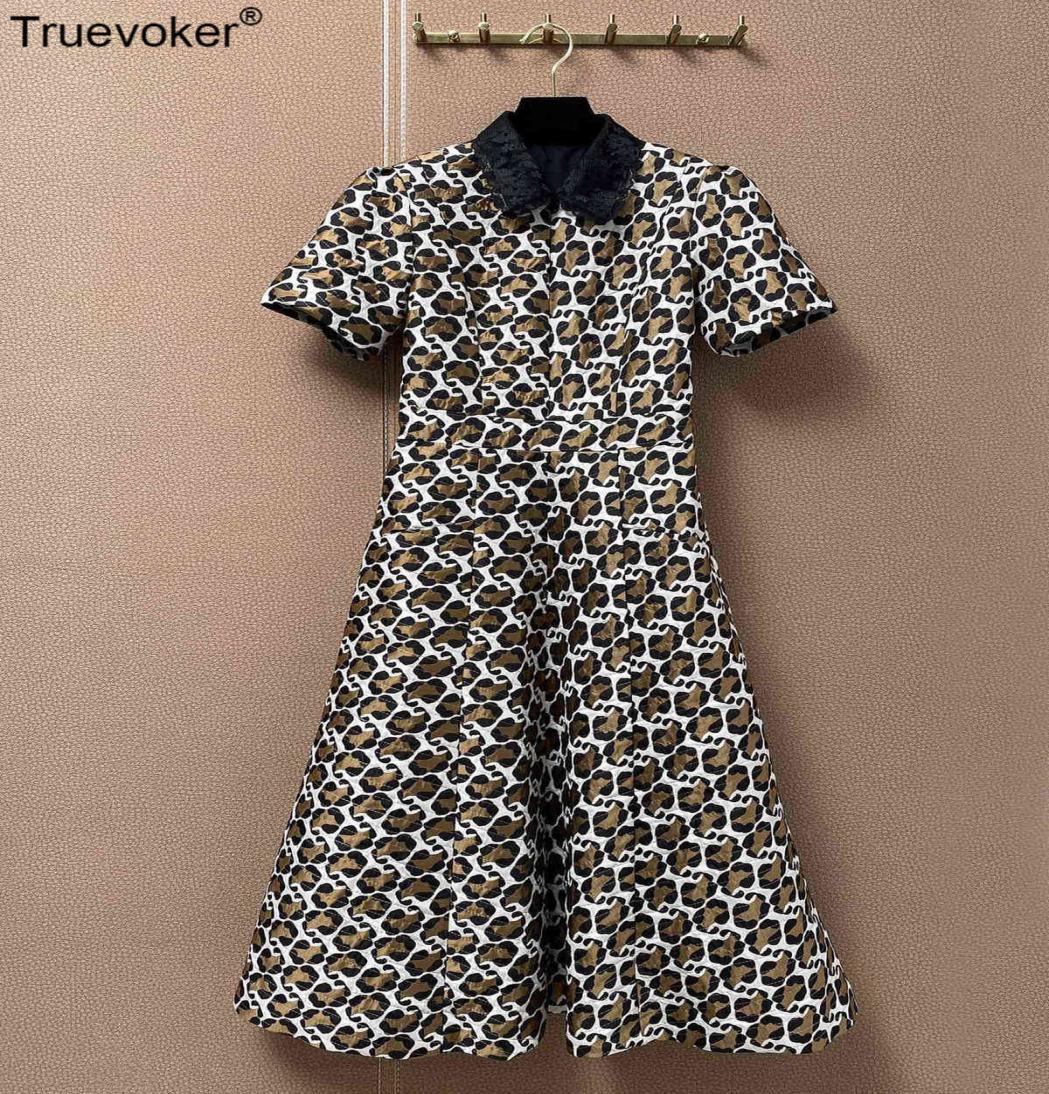 

Truevoker Spring Runway Fashion Midi Long Dres039s Short Sleeve Peter Pan Collar Leopard Print Cotton Wadded Festa Vestido 21065125073, Black