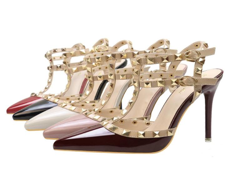 

eloshman fashion designer sandals sexy banquet summer high heel womens shoes fine heel high heel open toe rivet word sandals9092026, Red