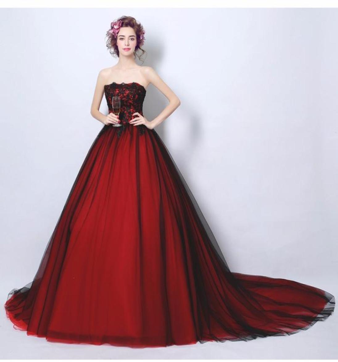 

Red And Black Ball Gown Gothic Wedding Dresses Ball Gowns Real Images Colorful Vintage Princess Wedding Gowns Non White1820315