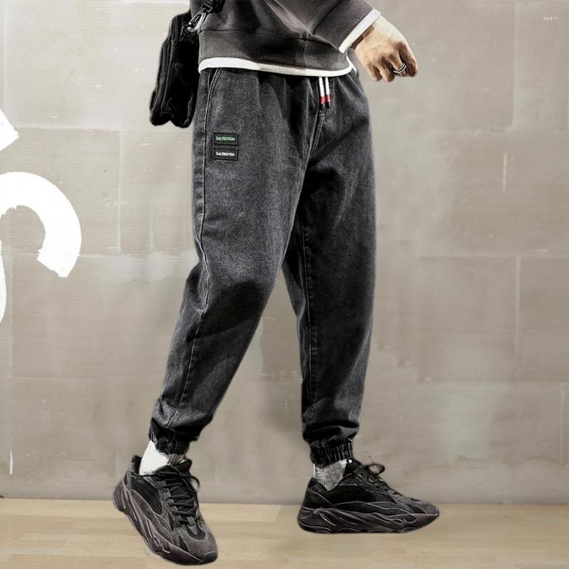 

Men's Pants Men Elastic Waistband Harem Jeans Shrinkable Cuffs Casual Multi Pockets Hip Hop Denim Jogging Streetwear, Blue