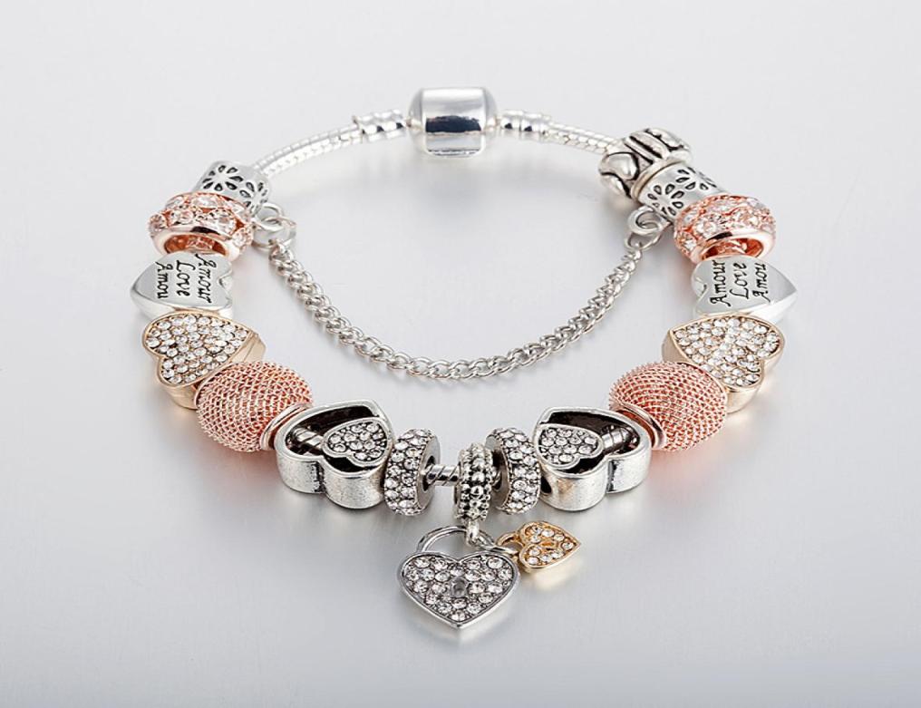 

Pand Strands high quality diamond alloy tennis beads bracelet DIY heart pendant ornaments whole1220524