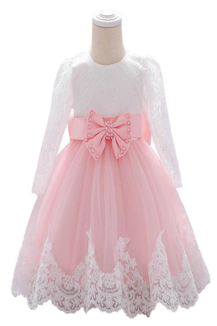

Ins Lace baby girl dress bows long sleeve girls dresses baby girl baptism gown christening dress baby girl 1st birthday party dres7610909, Pink