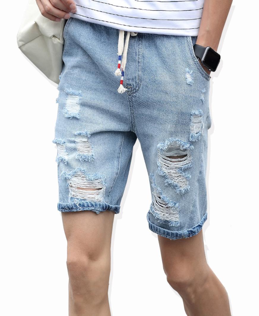 

New Fashion Leisure Mens Ripped Short Jeans Clothing Summer 98 Cotton Shorts Breathable Tearing Denim Shorts Male4994614, White