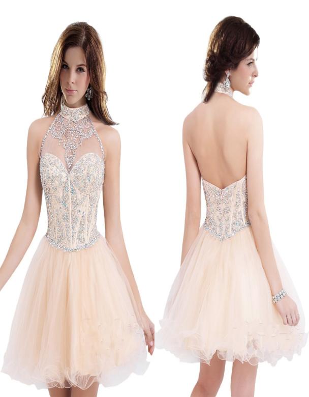 

Open Back Halter Neck Light Orange Homecoming Dresses Short Organza Short Prom Dresses Modest New Arrival Crystal Cute Club Gowns3613166, Water melon