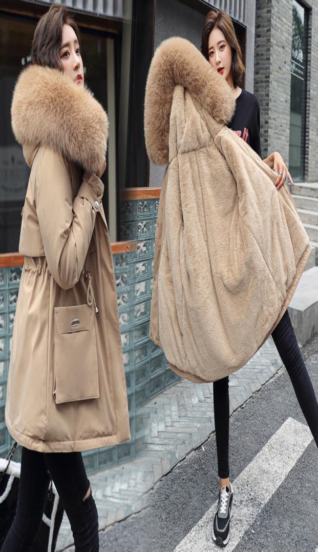 

Ladies Velvet Liner Thicken Hooded Parka Women Slim With Big Fur Collar Outerwear Autumn Winter Jacket Women Coat Parkas Female 209368611, Army green