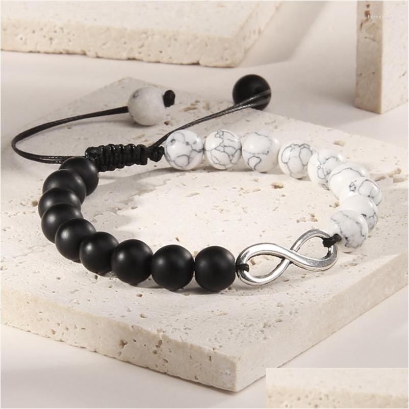 

Beaded Strand Mix White And Black Beads Bracelet For Women Men Couple Yin Yang Endless Charm Braided Adjustable Wristbands Jewelry D Dhuqa