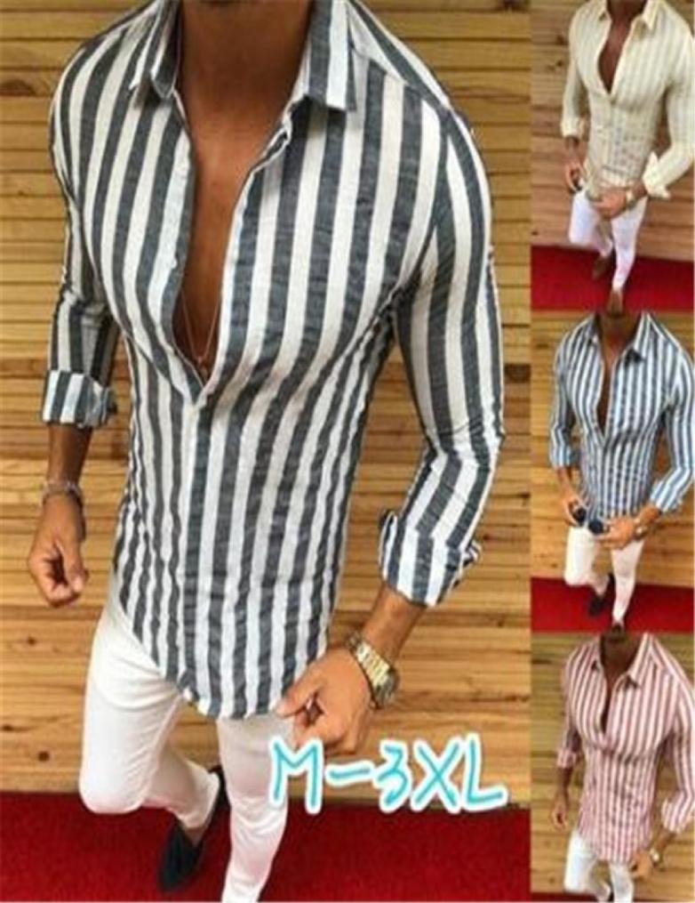 

New Mens Formal Shirt Men Striped Dress Long Sleeve Slim Fit Shirts Casual Shirts Regular6315421, Red