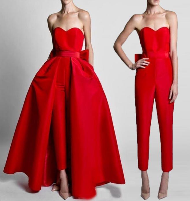 

2019 Fashion Red Jumpsuits Sweetheart Floor Length Bow Sash Evening Dresses With Detachable Skirt Formal Party Gown6426631, Dark navy