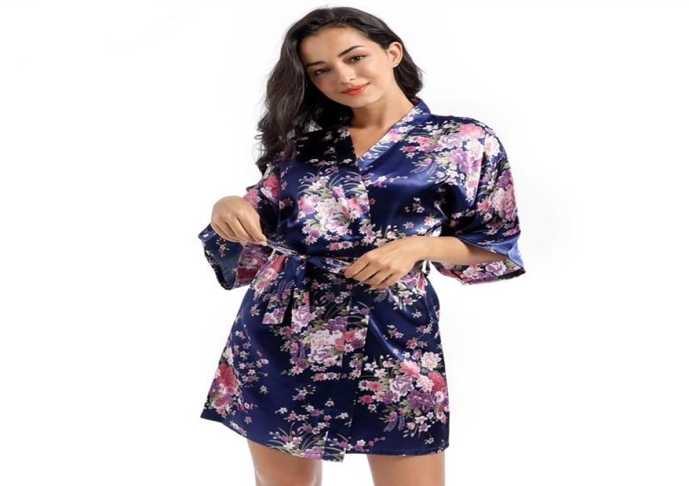 

Women039s Sleepwear Silk Floral Robes For Women Dressing Gowns Bridemaid Short Satin Kimono Wedding Party Bathrobes Whole4714143, White