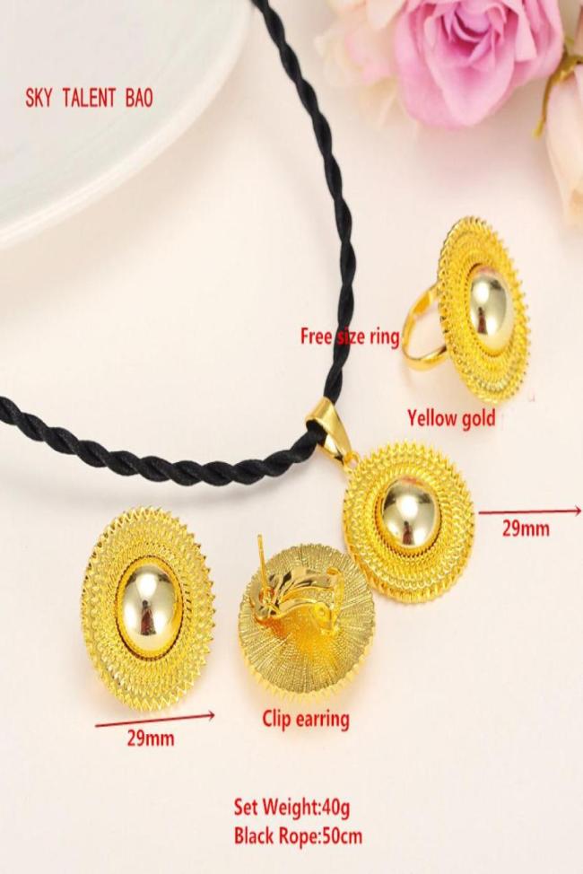 

whole Promotion Ethiopian jewelry sets joias ouro 14K Solid Real Yellow Fine Gold Ethiopia Jewelry pendan ring earrings Africa79283901135, Golden