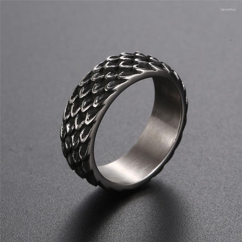 

Cluster Rings TOBILO Fashion Silver Color Punk Vintage 316L Stainless Steel Scales Ring For Men Hiphop Jewelry Gifts
