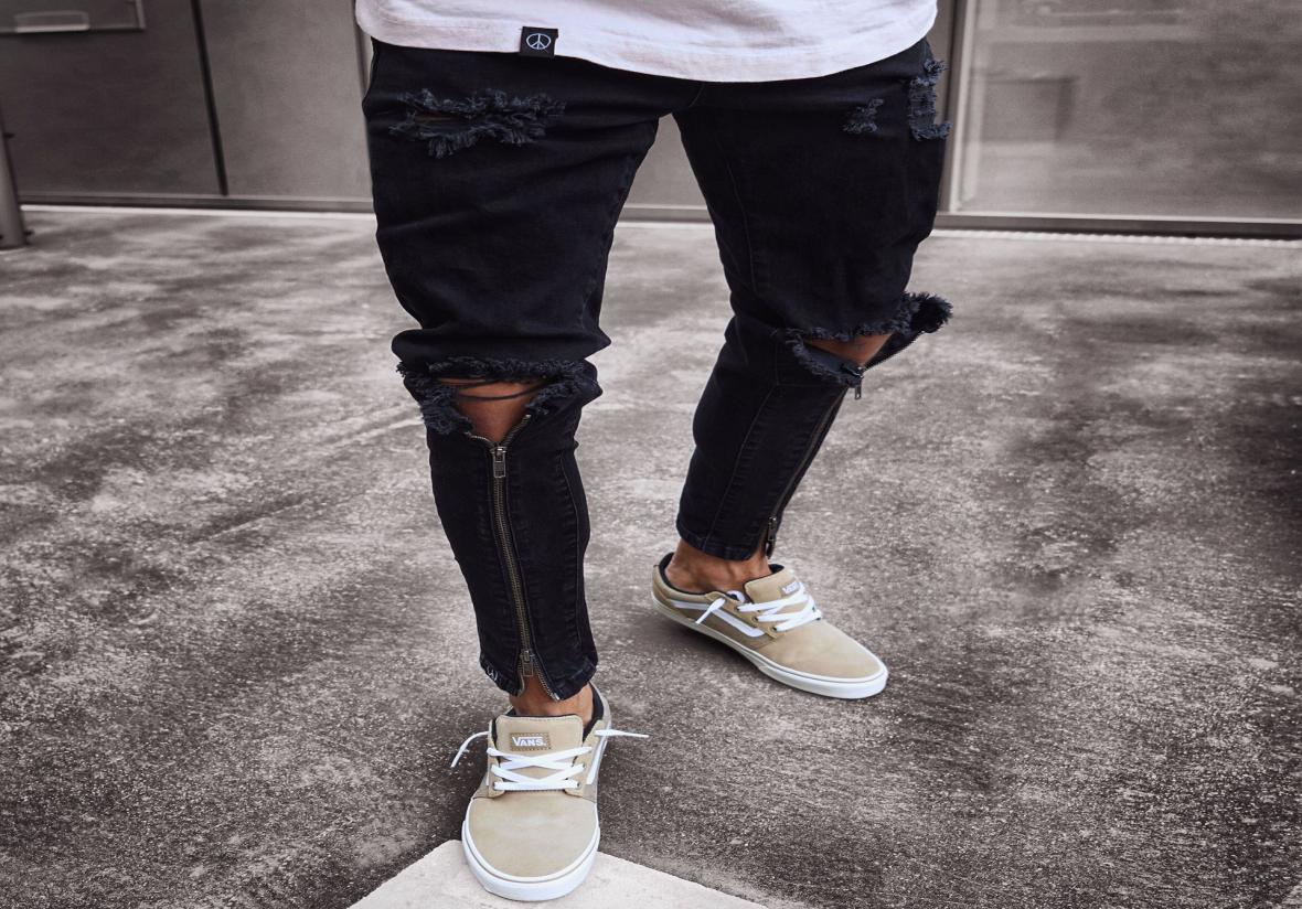 

2020 Mens Cool Black Jeans Skinny Tattered Zipper Elastic Slim Fit HipHop Ripped Pants Men Plus Size Streetwear7058217