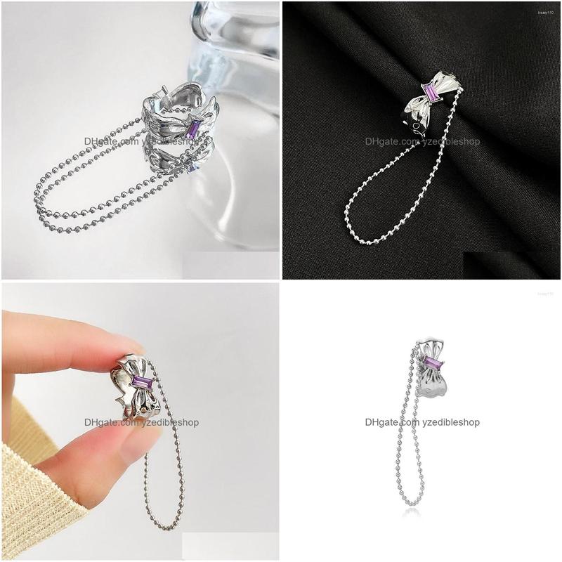

Clip-On Screw Back Backs Earrings Korean Purple Crystal Bow Ear Clip Earring For Women Vintage No Pierced Bone Female Fashion Jewe Dhikq