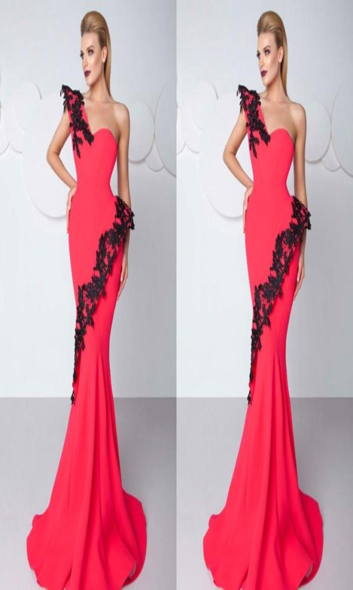 

2018 Sexy Red Mermaid Prom Dresses one Shoulder Sweep Train Women evening Gowns Applique Lace Made In China Elegant Party Gown6996190, Silver