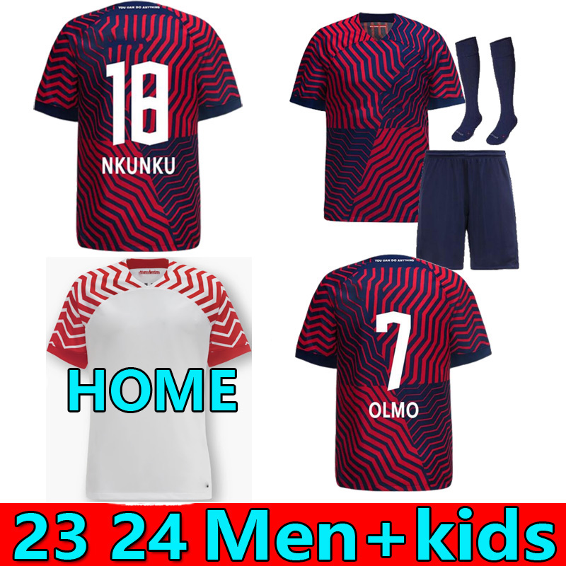 

23 24 Leipziges NKUNKU SILVA soccer jerseys RBL POULSEN FORSBERG 2023 2024 Bundesliga SABITZER ADAMS OLMO Men kids kit camisetas de Football shirt pants top, 23/24 away 2