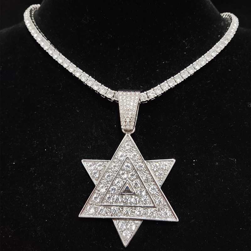 

Men Women Hip Hop Hexagram Pendant Necklace with 13MM Crystal Cuban Chain HipHop Iced Out Bling Necklaces Fashion Charm Jewelry