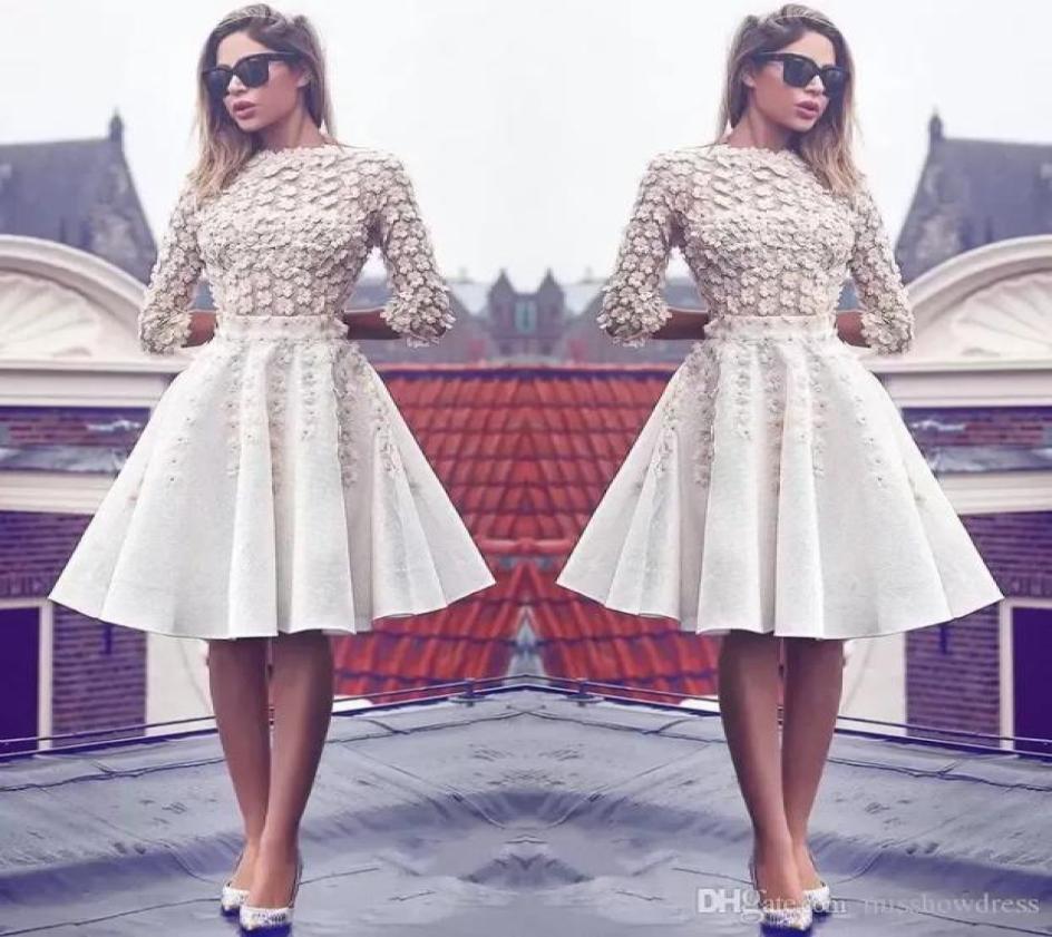 

Arabic Long Sleeves A Line Cocktail Dresses 3D Floral Knee Length Formal Party Short Evening Prom Gowns BA6905 06278983967, Grape