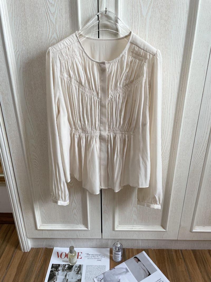 

Women' Blouses 2023 Women Fashion Long Sleeves Sexy Casual Pleated Crewneck Shirt Top 0208