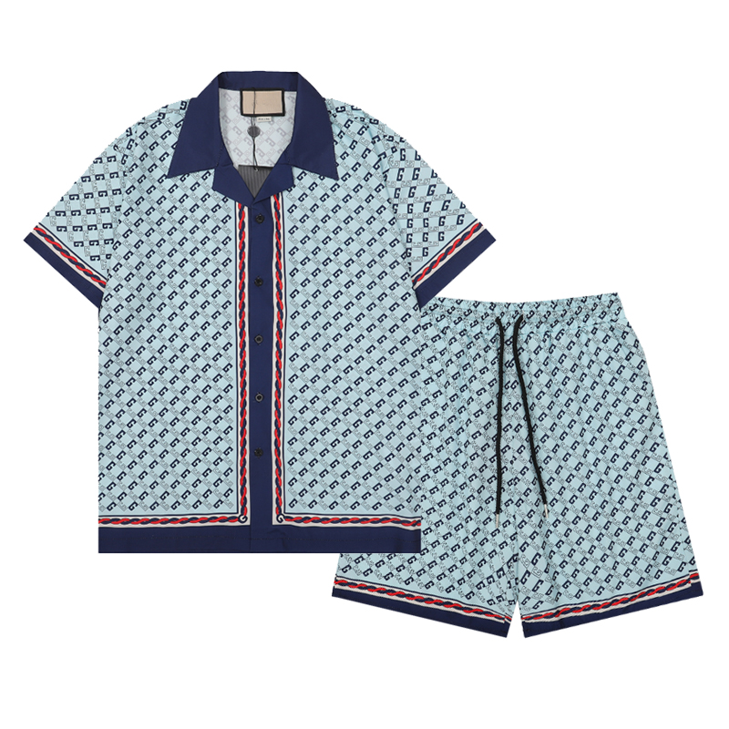 

For the Spring Summer Designers Bowling Shirts Mens Geometric Square G print light blue silk Hawaiian shirt Casual Shirts Men Slim Fit Short Sleeve Dress tee, 10