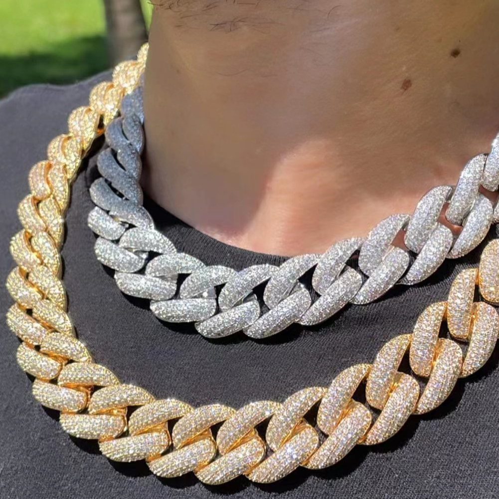 

25mm Hip Hop Bubble Cuban Chain Necklace Bracelets Jewelry Set Bling Full Zircon 18k Real Gold Plated