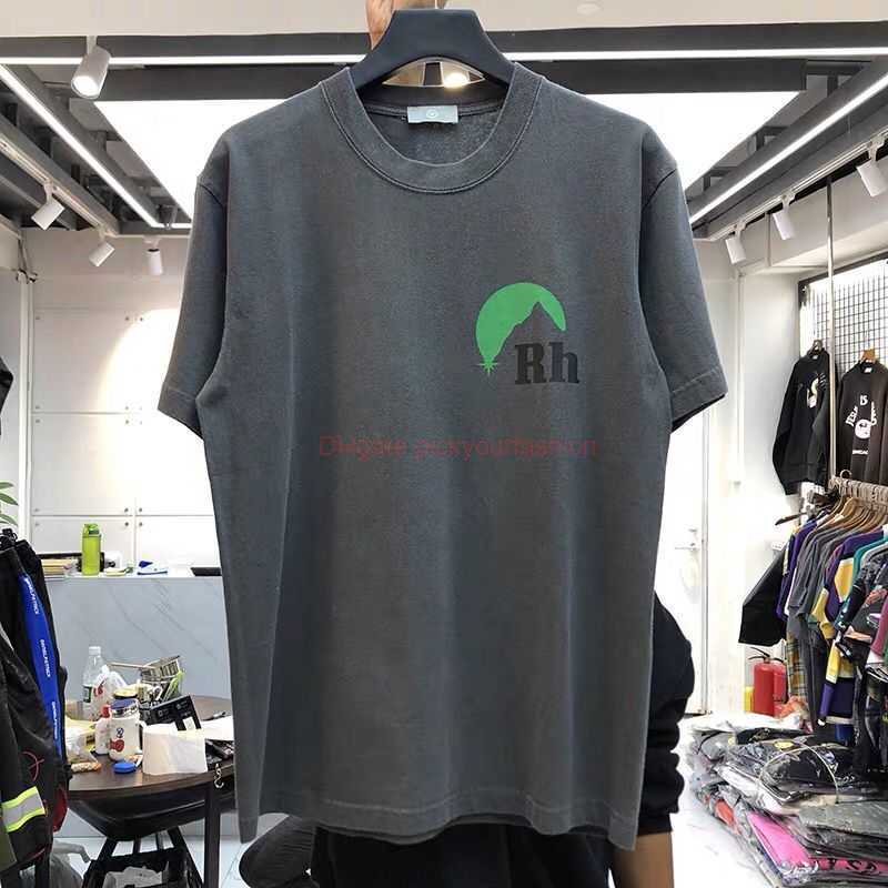 

Designer Fashion Clothing Tees Tshirt 2020 Summer New Rhude Alphabet Printed Worn Loose Casual Mens Womens Short Sleeve Street Trendy Tshirt Couple Cotton 2025, Green
