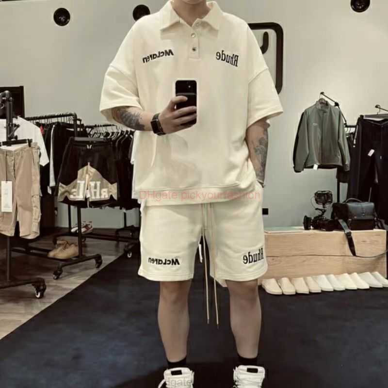 

Designer Fashion Clothing Tees Tshirt Rhude x Mclaren Co Branded American Fashion Alphabet Embroidery Sports Casual Mens Womens Short Sleeve Polo Shirt Shirts Cott, Apricot