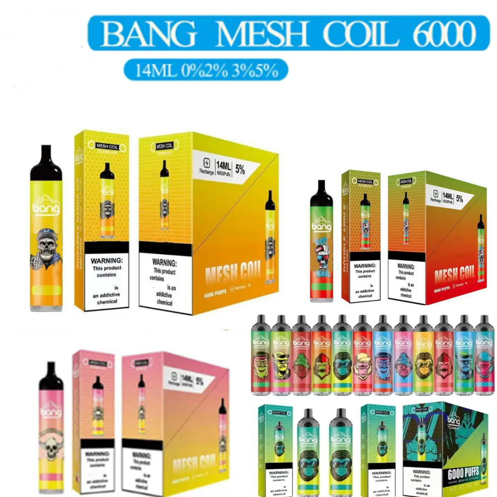 

Original Bang Mesh 6000 Puffs 0% 2% 3% 5% Disposable E cigarette Device Pod Kit 850mAh Rechargeable Battery Prefilled 14ml Coil Cartridge Vape tick Pen VS bang 6000