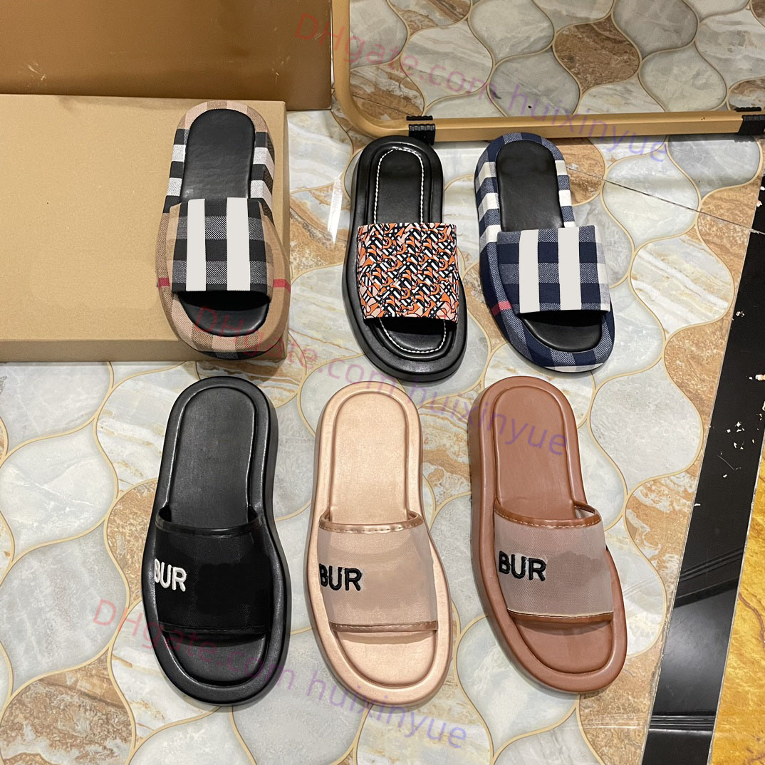 

Top quality Designer brand slippers women men vintage check slides fashion flat sandals rubber sole slip-on slider summer beach indoor lady slippers with box, #2