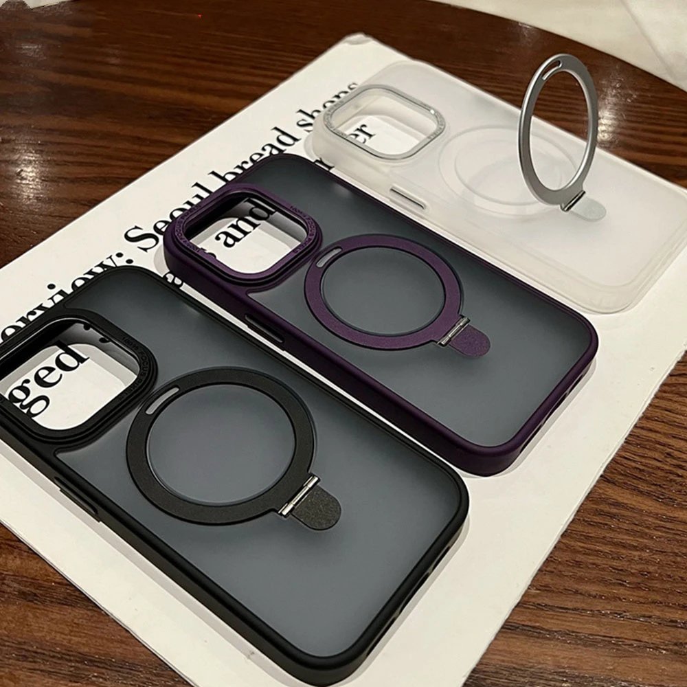 

Luxury Metal For Magsafe Magnetic Ring Invisible Stand Wireless Charging Case For iPhone 12 13 14 Pro Max Matte Frosted Clear Cover