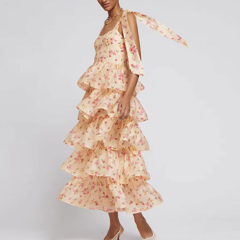 

2023 designer dress women's floral drawstring haute couture waist dress women's dresses, Customize
