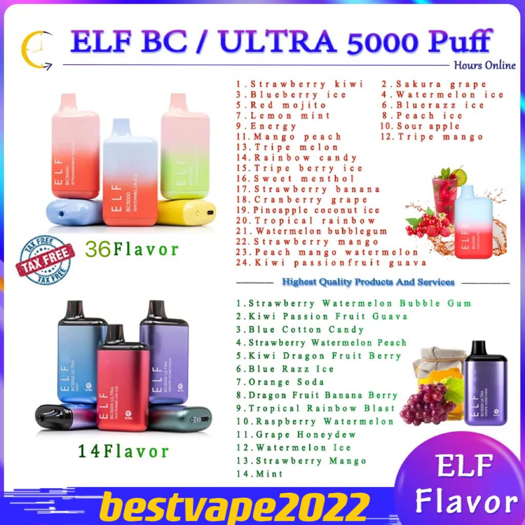 

Authentic Code Elf BC 5000 Ultra 5000Puffs E cigarettes Puff 5000 Disposable Vape Pen 13ml Dual Mesh Coil Cartridge Pods 650mAh Rechargeable Battery Vs RandM