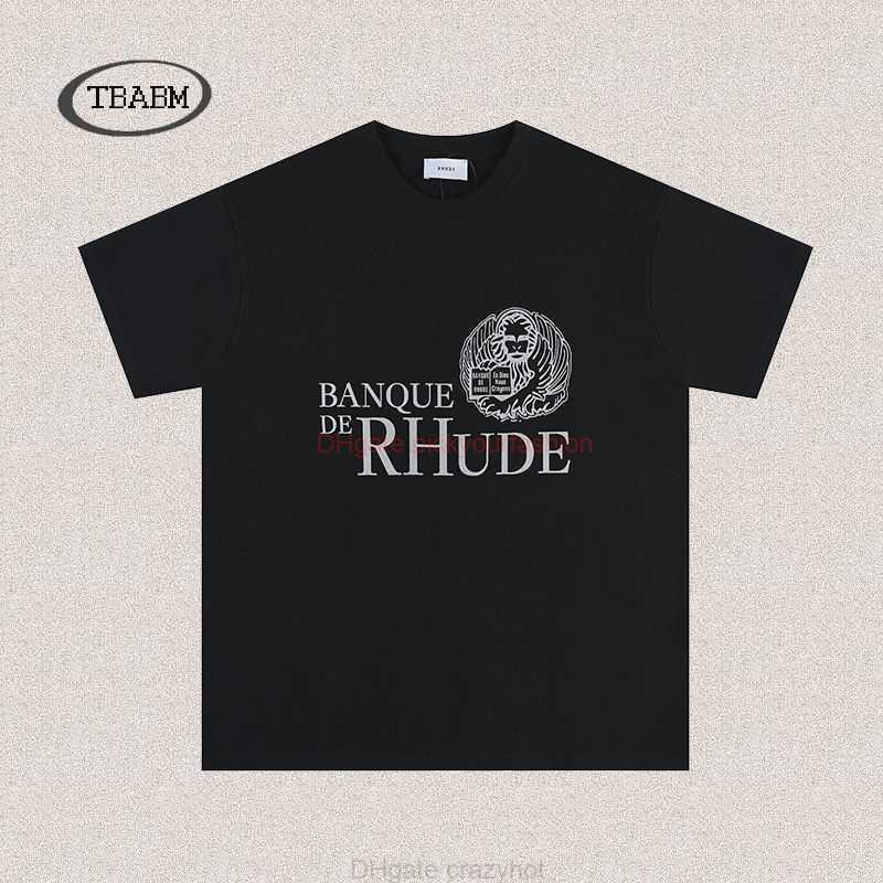 

Designer Fashion Clothing Tees Tshirt Rhude Stripe Slogan Loose Short Sleeve Tshirt High Street Vintage Hip Hop Loose Mens Womens Fashion Brand Ins Cotton Streetwea, Black