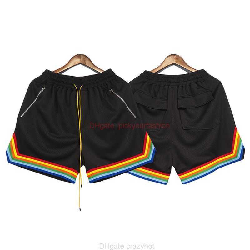 

Designer Short Fashion Casual Clothing Beach shorts Rhude High Street Fashion Shorts Mesh Fabric Rainbow Sports Casual Capris Mens Womens Loose Basketball Pants Jo, Black