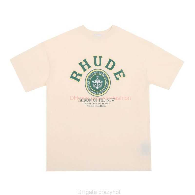 

Designer Fashion Clothing Tees Tshirt Trendy Rhude Letter Printing American Vintage Versatile Loose Round Neck Couple Short Sleeve Tshirt for Men Cotton Streetwea, Apricot