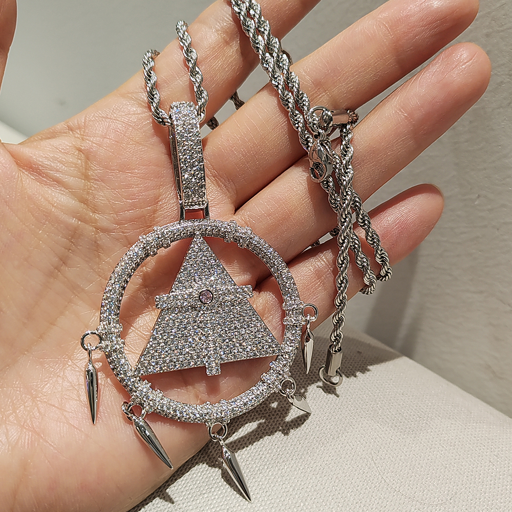 

Hip Hop Geometric Pendant Necklace Bling Zircon Real White Gold Plated Jewelry