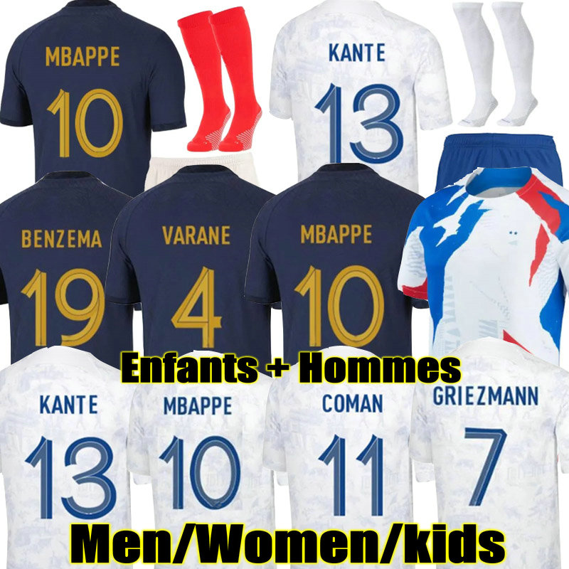 

French club Sets 2023 BENZEMA soccer jerseys 2023 GIROUD MBAPPE SALIBA PAVARD KANTE GRIEZMANNMaillot de foot equipe Maillots kids kit women Men football shirt, 2022 home aldult patch