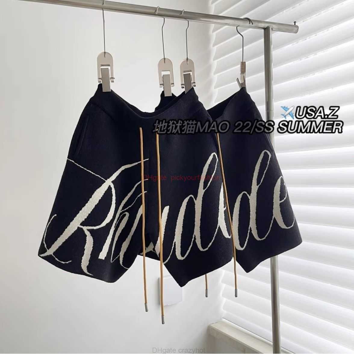 

Designer Short Fashion Casual Clothing Beach shorts Quality Rhude Embossed Letter Knitted Shorts Summer High Street Loose Mens Womens Trendy Drawstring Capris Jog, Black