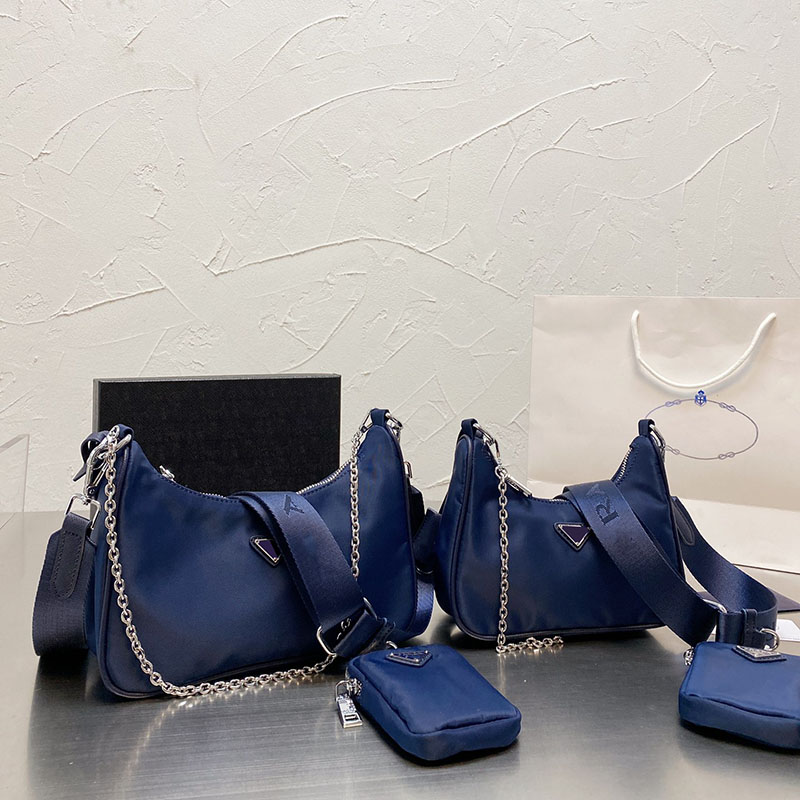 

Women Hot Handbag Fashion Designer Nylon Belt Chain Bags With Letters Canvas Hobo Shoulder Bag Lady Tote Handbags Messenger Prad Bags 3 in 1 Size 27x14cm, Khaki 25cm