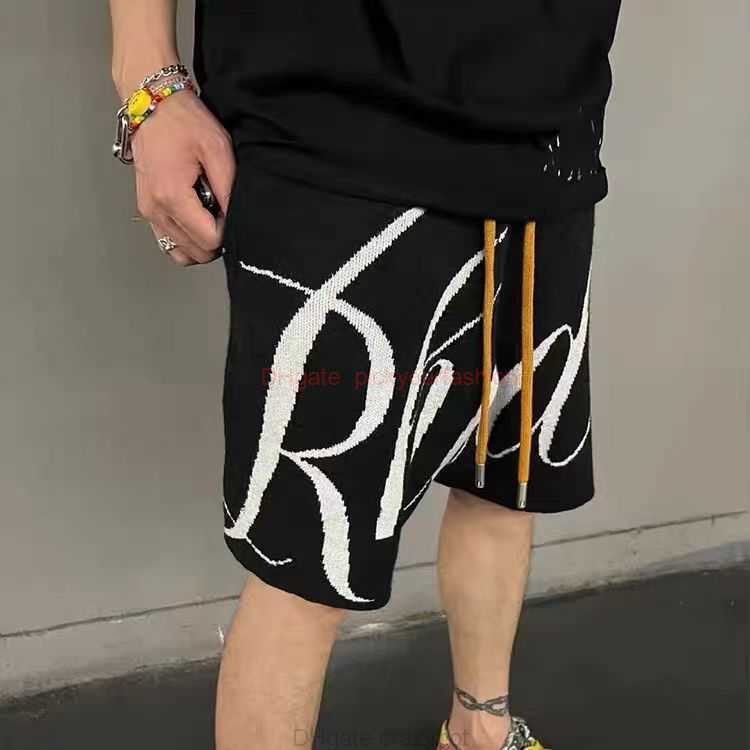 

Designer Short Fashion Casual Clothing Beach shorts Rhude Letter Jacquard Drawstring Knitted Woolen High Street Shorts Mens Womens Loose Casual Capris Joggers Spo, Black 1