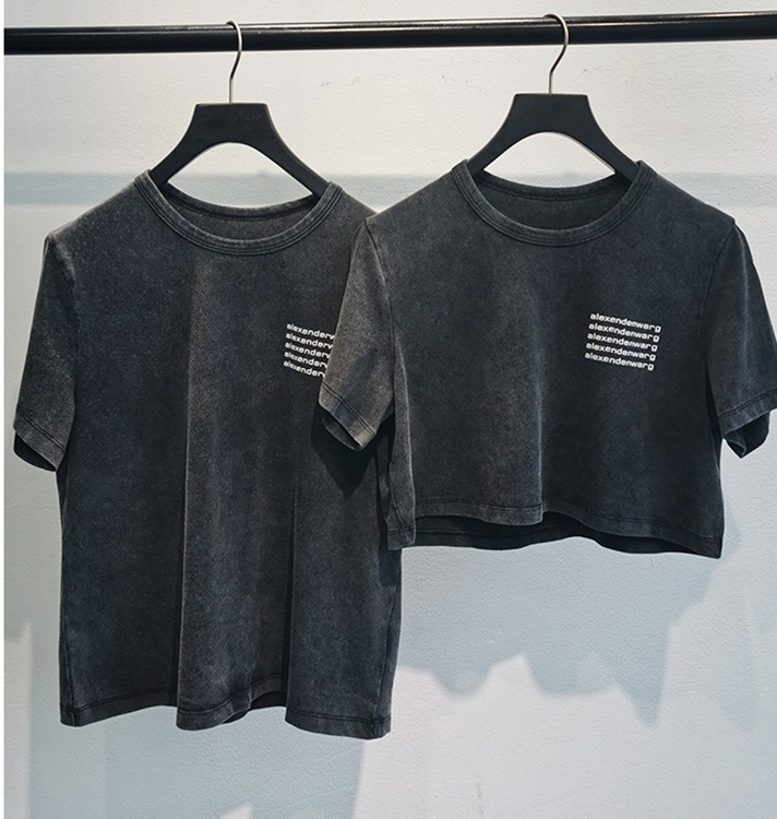 

Designer Women's Letter Cropped Charcoal T Shirt printed round neck top Shorts Classic Washed Distressed Sleeve Lady Tees Luxurys Clothes Tops T-shirts Wangs Femme, Cropped tee